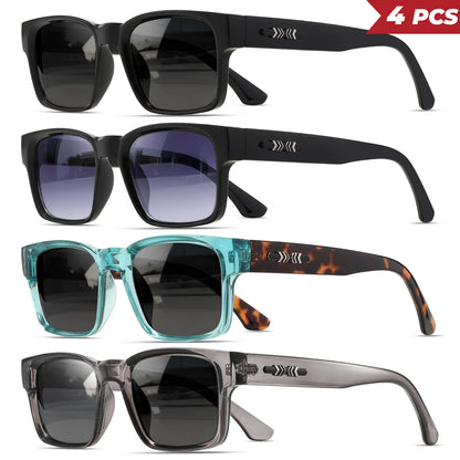 4PCS Classic Vintage Square Sunglasses - Rivet Accents on Temples, UV400 Unisex for Daily Casual & Travel