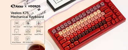 AKKO 5075 X Veekos K75 Gaming Mechanical Keyboard 75% RGB 3/5-Pin Hot Swap Wired Customized Keyboard with Knob Gasket