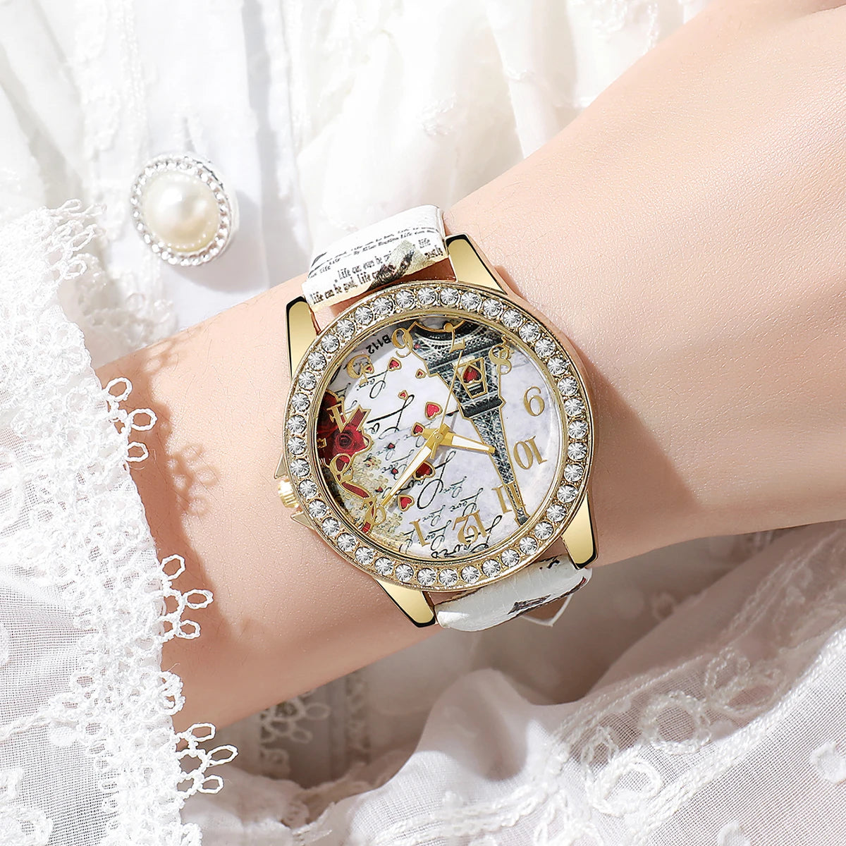 Fashion Flowers Women Watches Ladies Leather Strap Analog Quartz Watch Reloj Mujer Girls Clock Gift