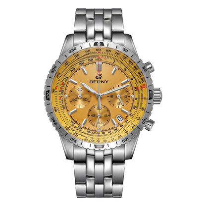 BERNY Chronograph Watches for Men Aviation Multifunction Quartz Men's Watch Date Sapphire Super Luminous Luxury Wristwatch