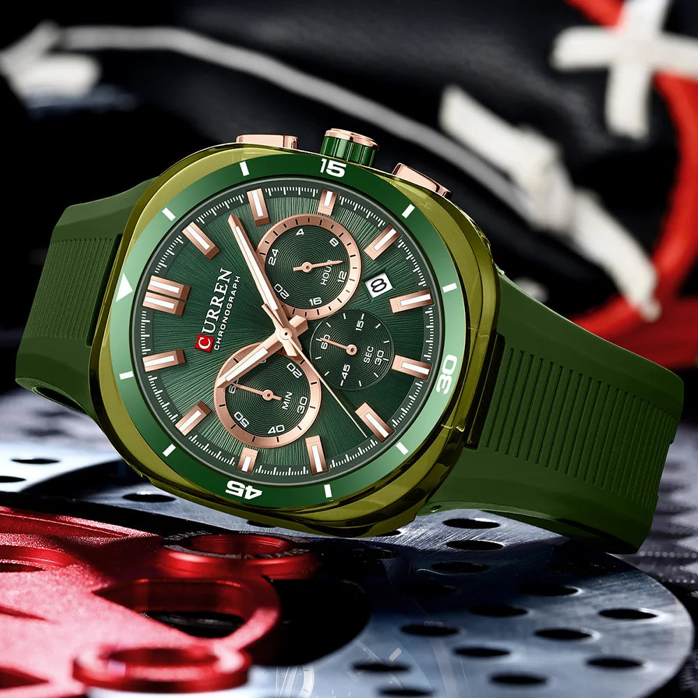 Montre pour homme CURREN – Nouveau modèle de luxe à quartz, bracelet en silicone, style sportif, multifonction, étanche, lumineuse, avec affichage de la date et chronomètre.
