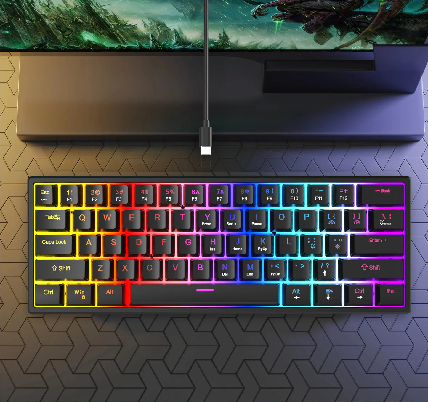 61 Keys Mini Mechanical Keyboard K61 RGB 60% Portable Wired Ergonomic Esports Gaming Keyboard for Computer Laptop Gamer Office