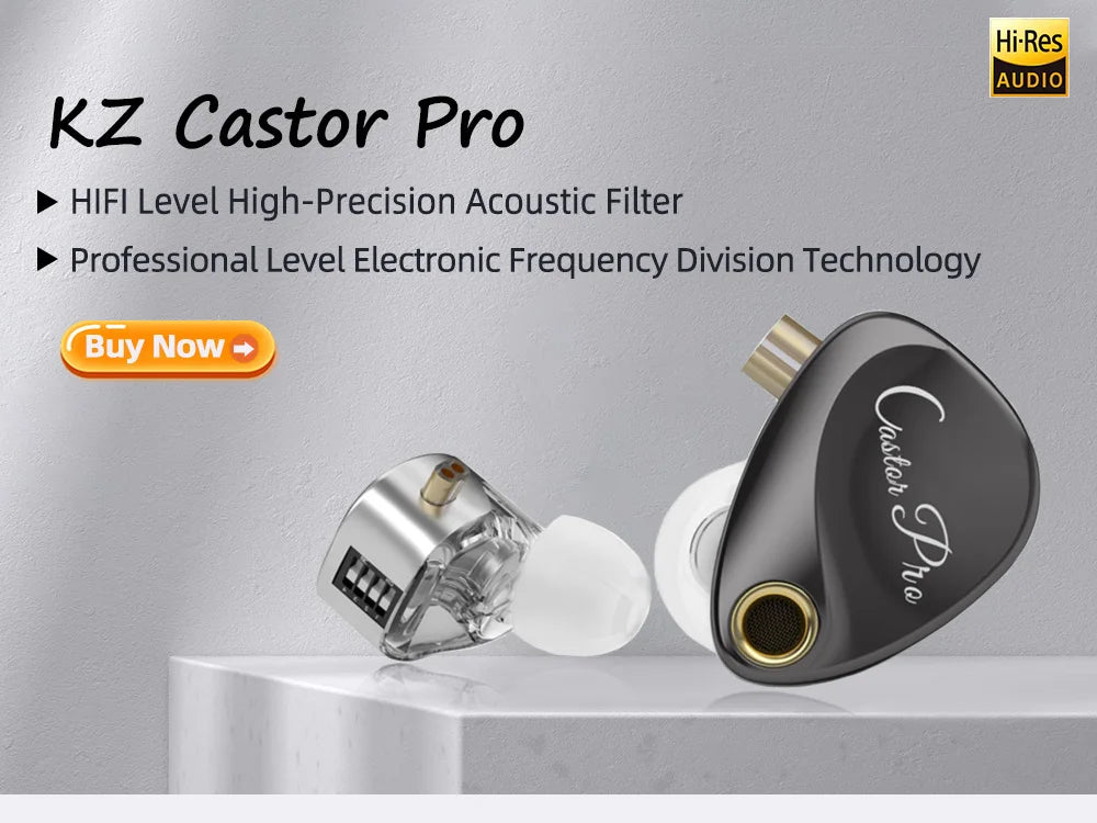 KZ Castor Wired Earbuds HiFi Bass Earphones with Dual Dynamic Drivers, Tunable Balanced Armature In-Ear Headphones, High Resolution Audio Earbuds