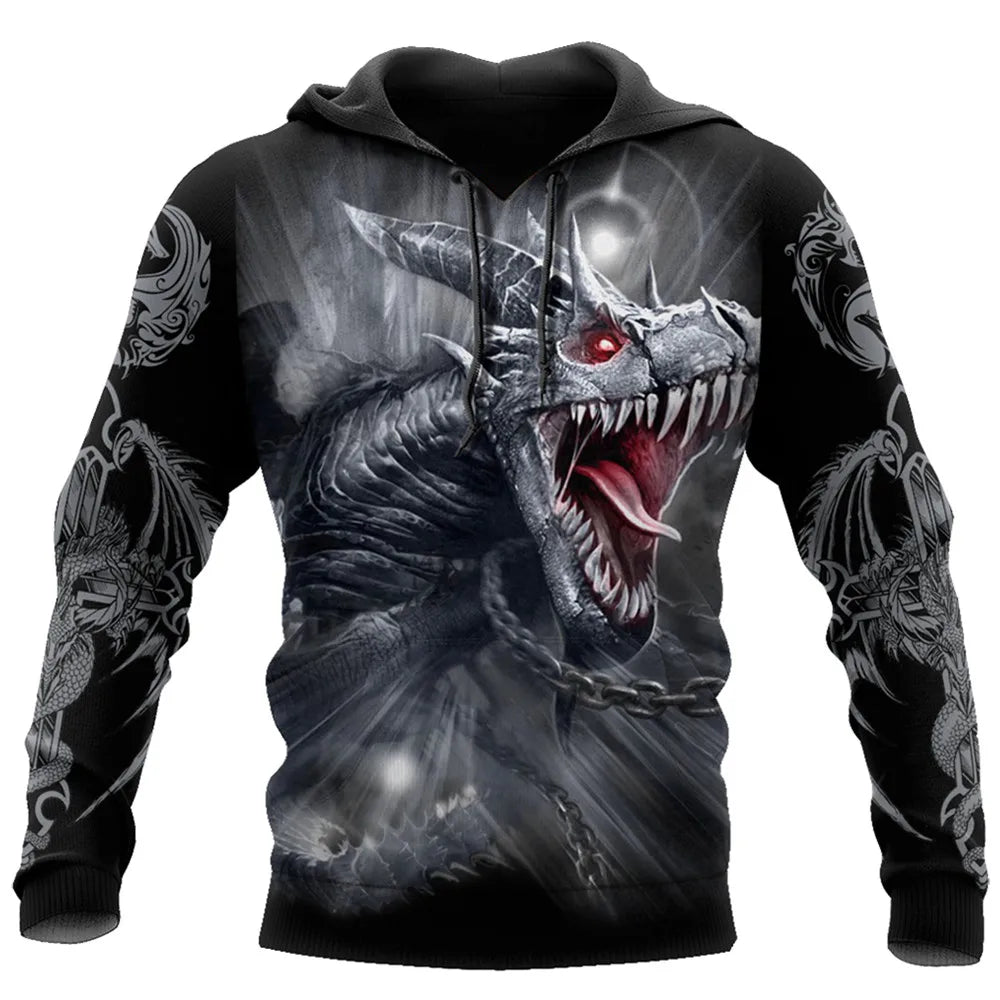 Autumn Winter Long Sleeve Tattoo Dragon 3D Printed Men Hooded Hoodies Sweatshirt Unisex Streetwear Pullover Casual Tracksuits