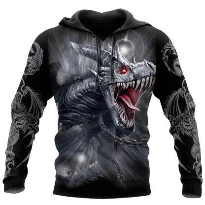 Autumn Winter Long Sleeve Tattoo Dragon 3D Printed Men Hooded Hoodies Sweatshirt Unisex Streetwear Pullover Casual Tracksuits