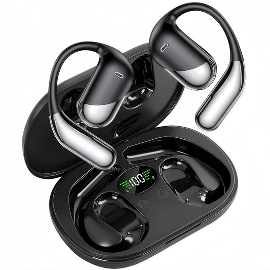 Écouteurs sans fil sport Bluetooth V6.1 avec micro anti-bruit, 60h d'autonomie, stéréo HiFi, affichage LED, USB-C, IPX7