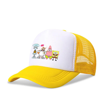 Cute SpongeBobs Baseball Cap Anime Round Role Kids Boy Girl Adult Sport Casual Sunshade Adjustable Movie Cartoon Peaked Mesh Hat