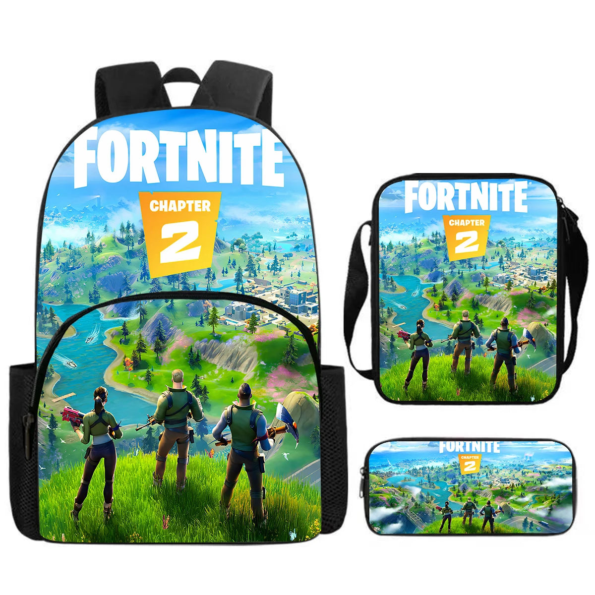 Fortnite 3Pcs Bag Set, Backpack with Front Pocket, Crossbody Bag and Pencil Case, Boys and Girls The Best Gift for Children