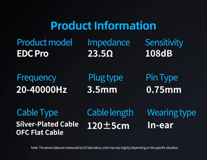 KZ EDC Pro Wired In-Ear Earphones with Large Dynamic Drivers, HiFi Monitor Bass Earphones, Detachable Cable, Noise Isolating Wired Headphones with Microphone