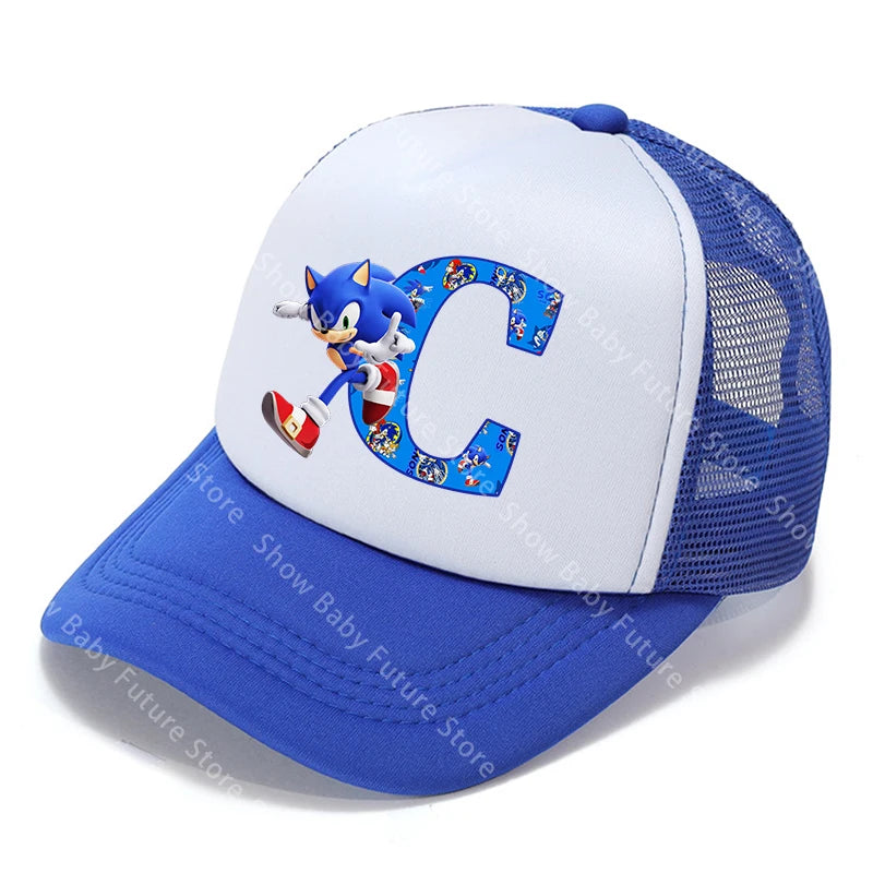 Cartoon Letters A-Z Sonics Boys Girls Baseball Caps Adult Outdoor Sports Breathable Mesh Hat Cute Anime Sunbonnet Birthday Gifts