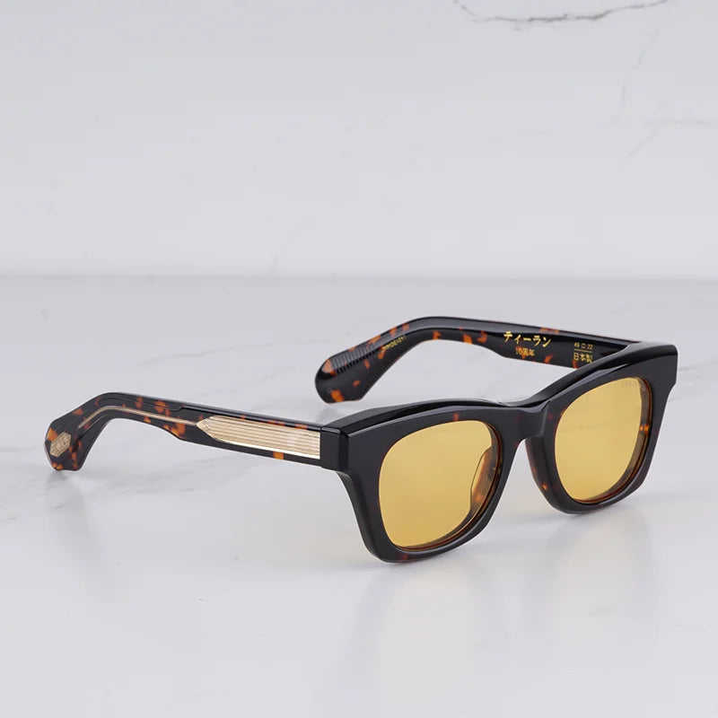 DEALAN Decade Collection Men's Classical Tortoise Gold Sunglasses Vintage Craft Cat Eye Thick Acetate Solar Glasses UV400