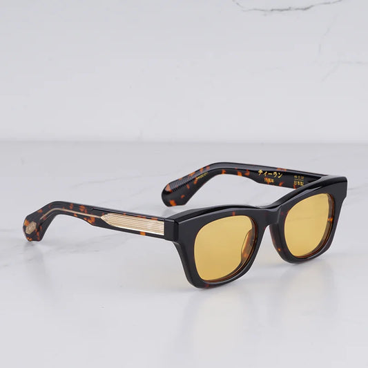DEALAN Decade Collection Men's Classical Tortoise Gold Sunglasses Vintage Craft Cat Eye Thick Acetate Solar Glasses UV400