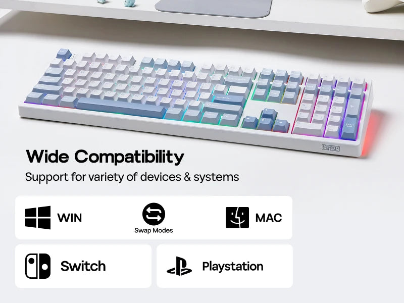 EPOMAKER TH108 100% Full Size Hot-Swap Gasket-Mounted Wired/Bluetooth/2.4Ghz Wireless Mechanical Keyboard with 10000mAh Battery