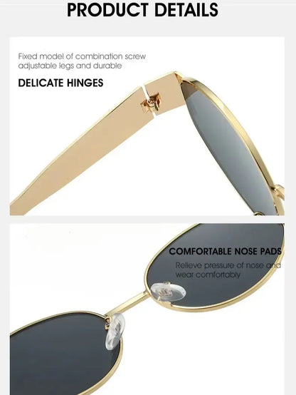 Unisex Luxury Metal Sunglasses Designer Fashion Oval Eyewear Shades UV400 Stylish Sun Glasses for Men And Women