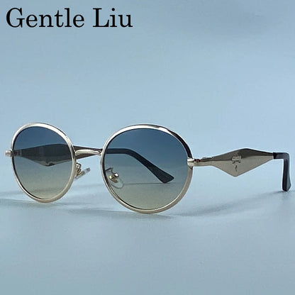 Metal Frame Round Punk Photochromic Sunglasses Women 2026 Luxury Brand Designer Steampunk Oval Sun Glasses Outdoor Eyewear Shade