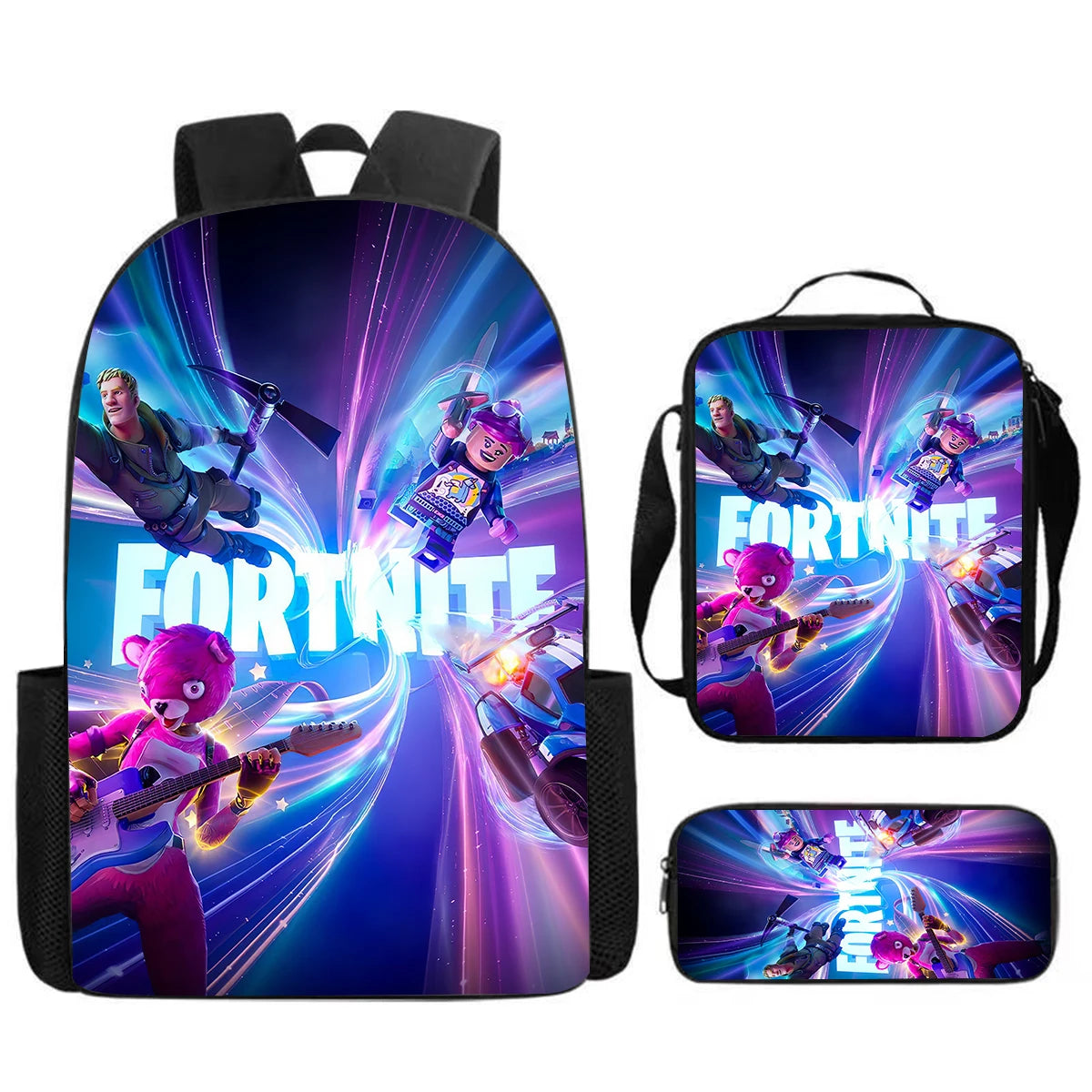 Cute Cartoon  3pcs Set School Backpack with Lunch Bag Pencil Case , Large Anime Fortnite Kids School Bags For Boys and Girls