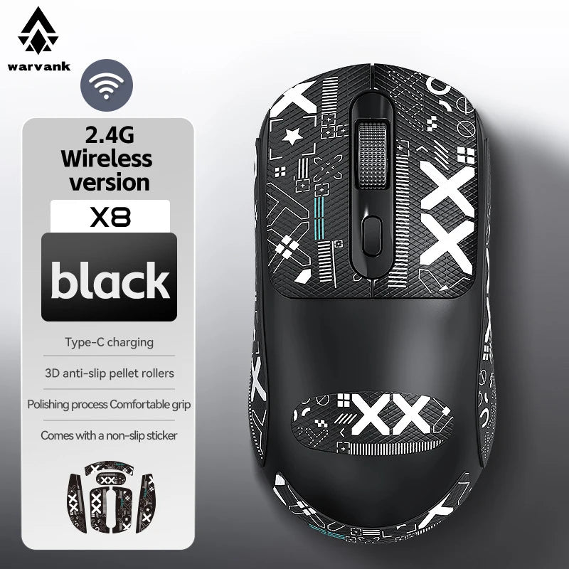 Warvank X8 belaidė žaidimų pelė, 500 mAh, įkraunama per TYPE-C, biuro pelė, tinkama nešiojamiesiems ir stacionariesiems kompiuteriams
