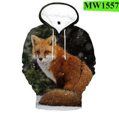 Populära hiphop-hoodies med ny 3D-rävprint, bekväma sweatshirts för män/kvinnor och vuxna/barn, avslappnade pullovers