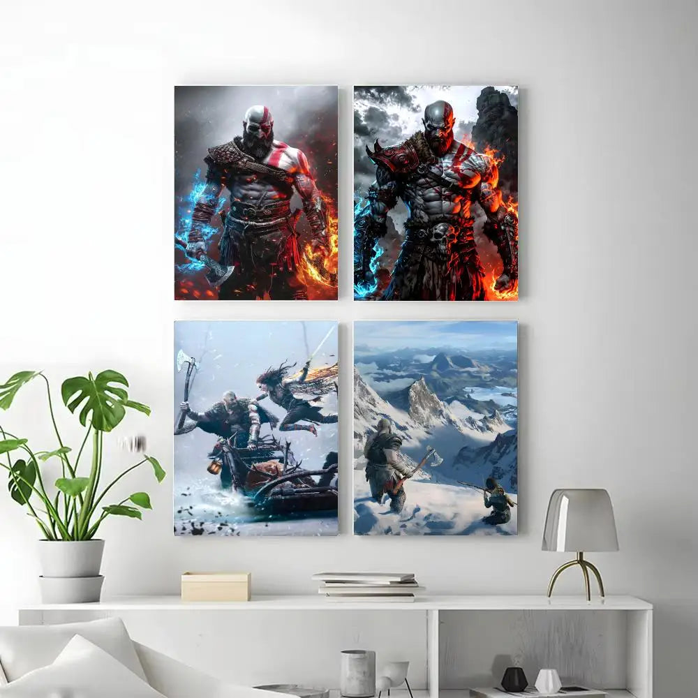 Game G-God of War Poster  Self-adhesive Art Waterproof Paper Sticker Coffee House Bar Room Wall Decor