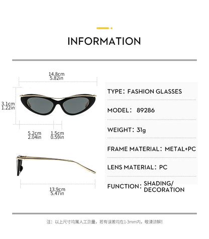 Fashion Small Cat Eye Sunglasses Women 2026 Luxury Brand Punk Metal Frame Sunglass Vintage Sexy Traveling Eyewear UV400 Shades