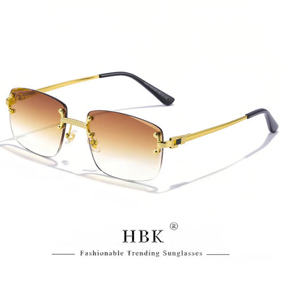 HBK Square Rimless Sunglasses Women Retro Metal Sun Glasses Men Luxury Party Business Gradient Shades 2024 Summer Style
