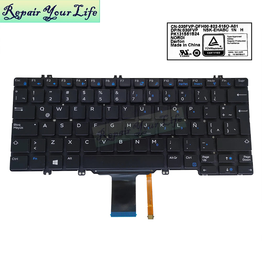 FJD8V Swedish Spanish Latin Backlit keyboard for Dell Latitude 7380 7389 7390 7280 7290 5280 5290 CN-0FJD8V 030FVP 0F0DFG New