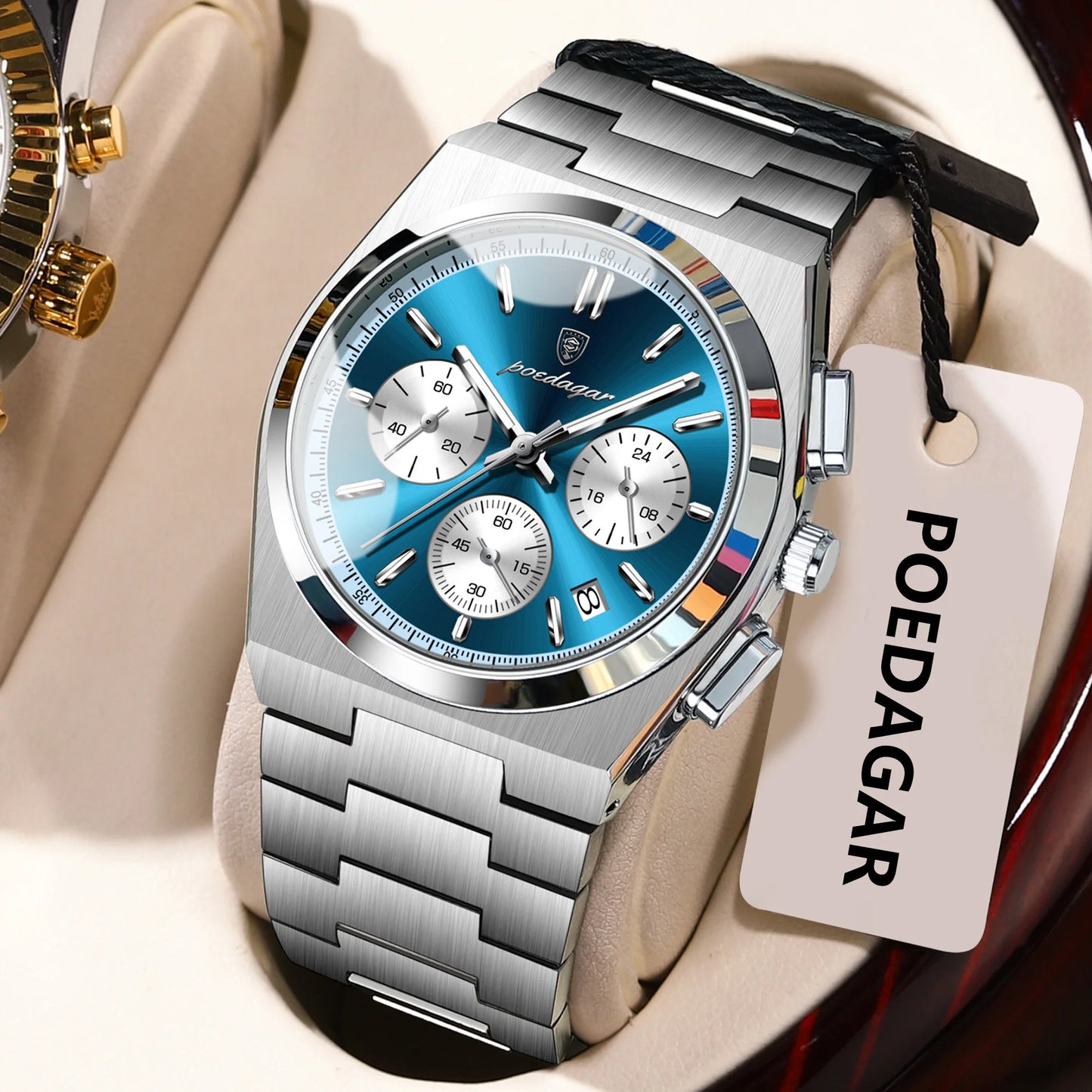 POEDAGAR Luxury Men's Watch Chronograph Date Stainless Steel Casual Man Clock Waterproof Luminous Fashion Quartz Watches For Men
