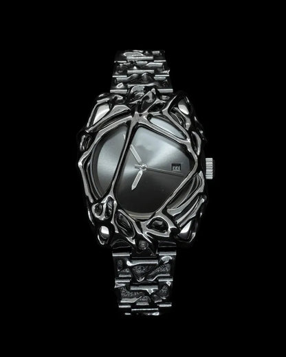 Unique Minimalism Men's Watches Irregular Dial Design Fashion Casual Street Punk Gothic Y2k Wristwatch for Men Black Color Gift