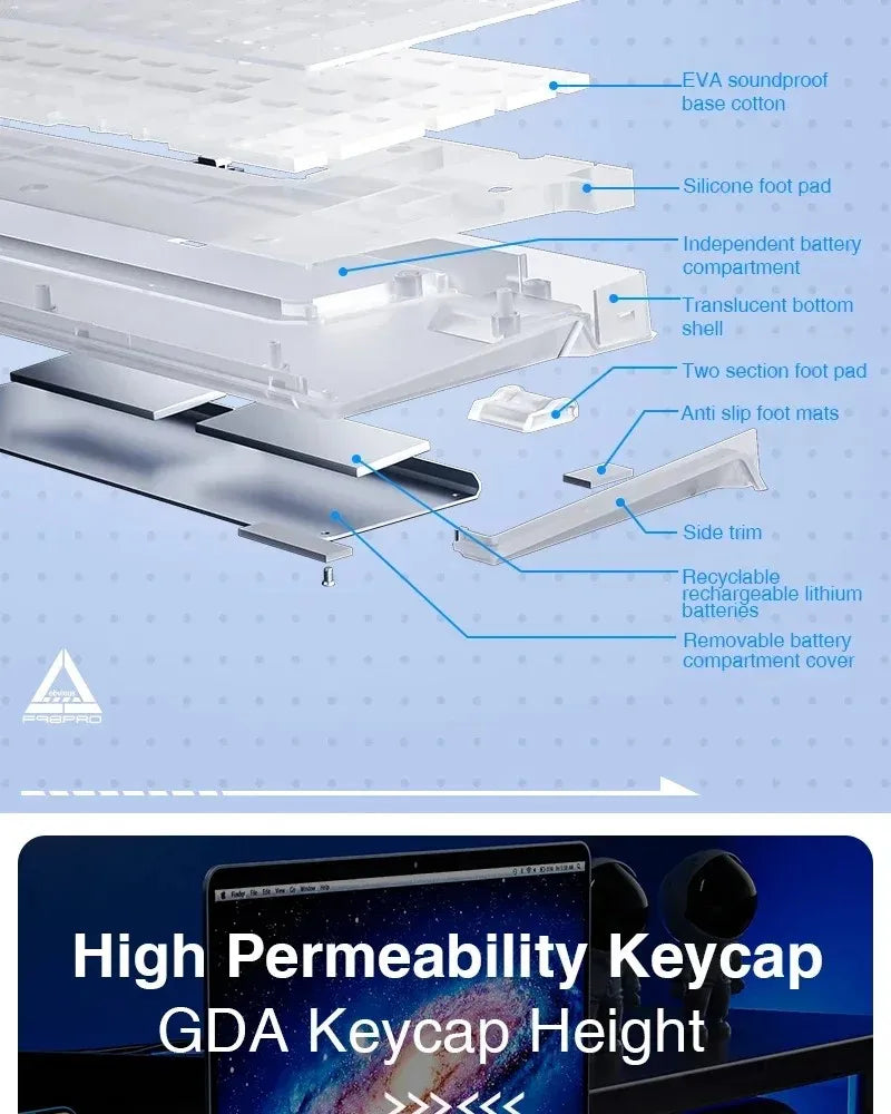 AULA F98PRO Wireless Mechanical Keyboard Transparent Keycaps RGB Backlit Custom 2.4G Hot Swappable Gaming Keyboard With Screem