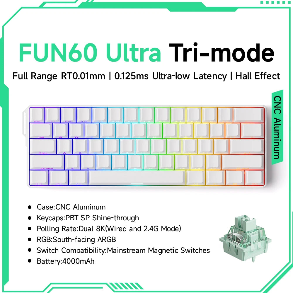 Akko MonsGeek FUN60 mechanische Tastatur mit Magnetschaltern, 60% Gaming-Tastatur, Rapid Trigger 0.01mm, 8K ARGB, HE/TMR Custom-Tastatur