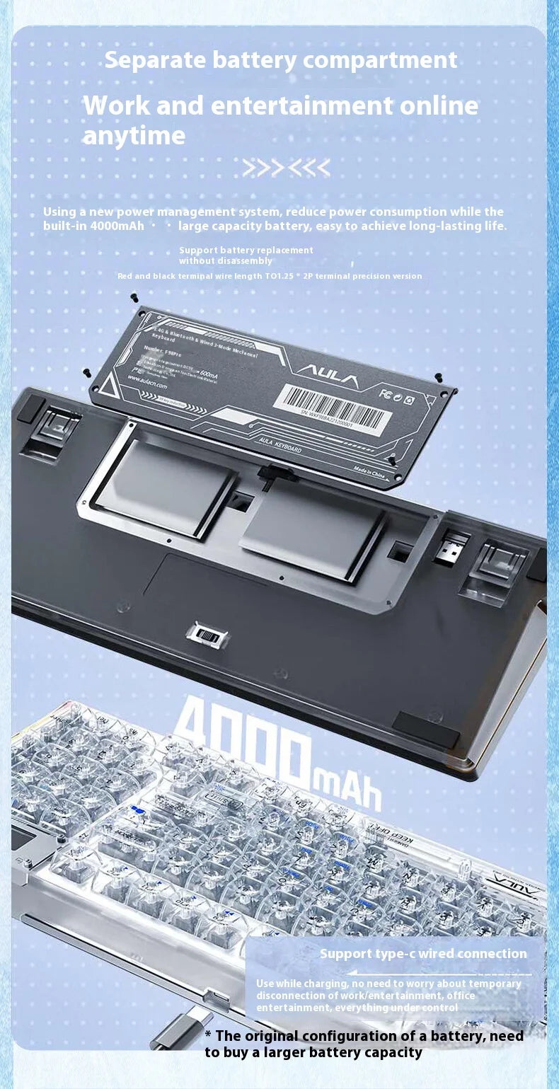 AULA F98PRO Wireless Mechanical Keyboard Transparent Keycaps RGB Backlit Custom 2.4G Hot Swappable Gaming Keyboard With Screem