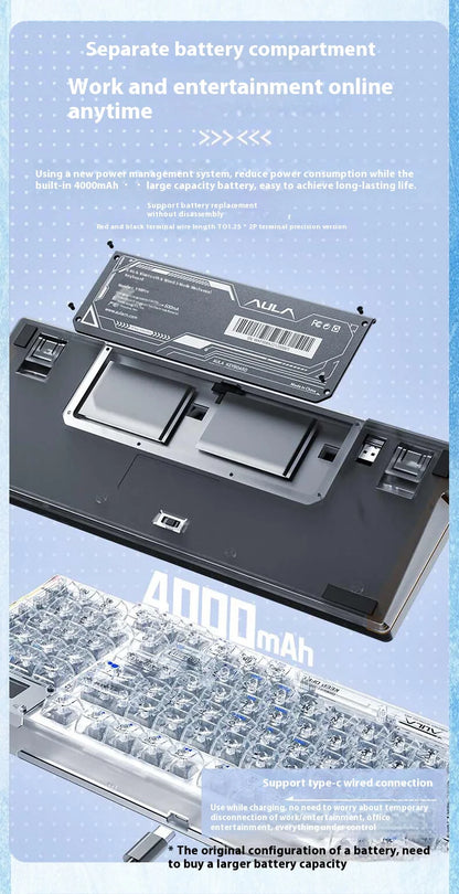 AULA F98PRO Wireless Mechanical Keyboard Transparent Keycaps RGB Backlit Custom 2.4G Hot Swappable Gaming Keyboard With Screem