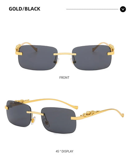 New Rimless Rectangle Vintage Metal Leopard Head Sunglasses Fashion Frameless Tinted Glasses Shades for Women Men