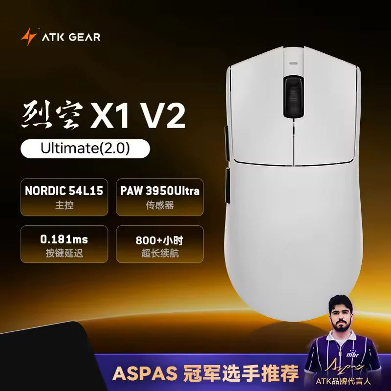 Brezžična miška ATK Blazing Sky X1 V2 Ultimate Dual Mode, lahka, PAW3950, Ultra Dual 8K HZ, nizka zakasnitev, prilagojena ergonomska zasnova