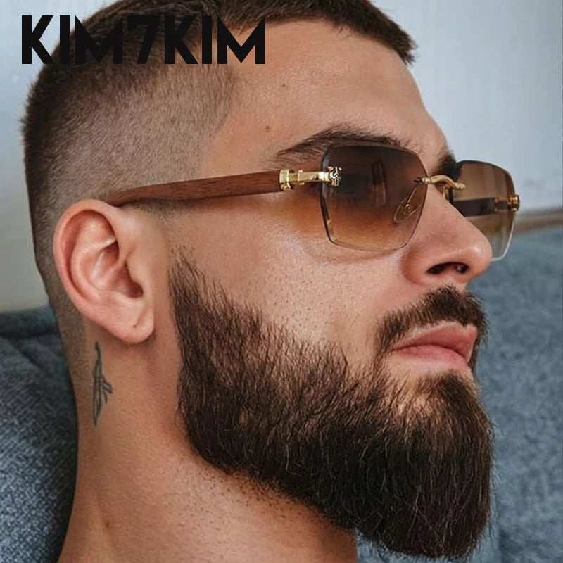 Square Rimless Photochromic Sunglasses Men Vintage Sun Glasses 2026 Luxury Designer Shades Male Cut Lenses Frameless Eyewear