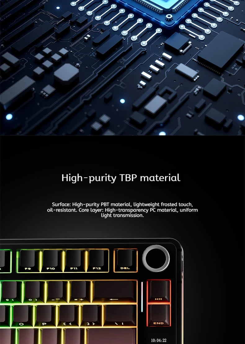 AULA S75 PRO Mechanical Keyboard 75% Custom Layout RGB Backlight Wireless Bluetooth Gaming Keyboard with Screen Knob