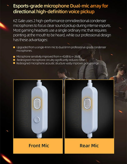 KZ Gale Gaming-IEM-Ohrhörer – HiFi-In-Ear-Monitor mit superlinearem Treiber und abnehmbarem, versilbertem 2-Pin-Kabel