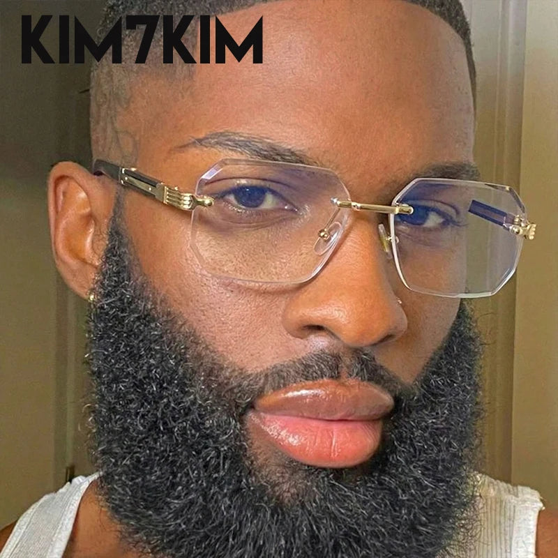 Rimless Rectangle Sunglasses Men 2026 Luxury Design Vintage Geometric Square Sun Glasses Male Retro Punk Eyewear Driving Shades
