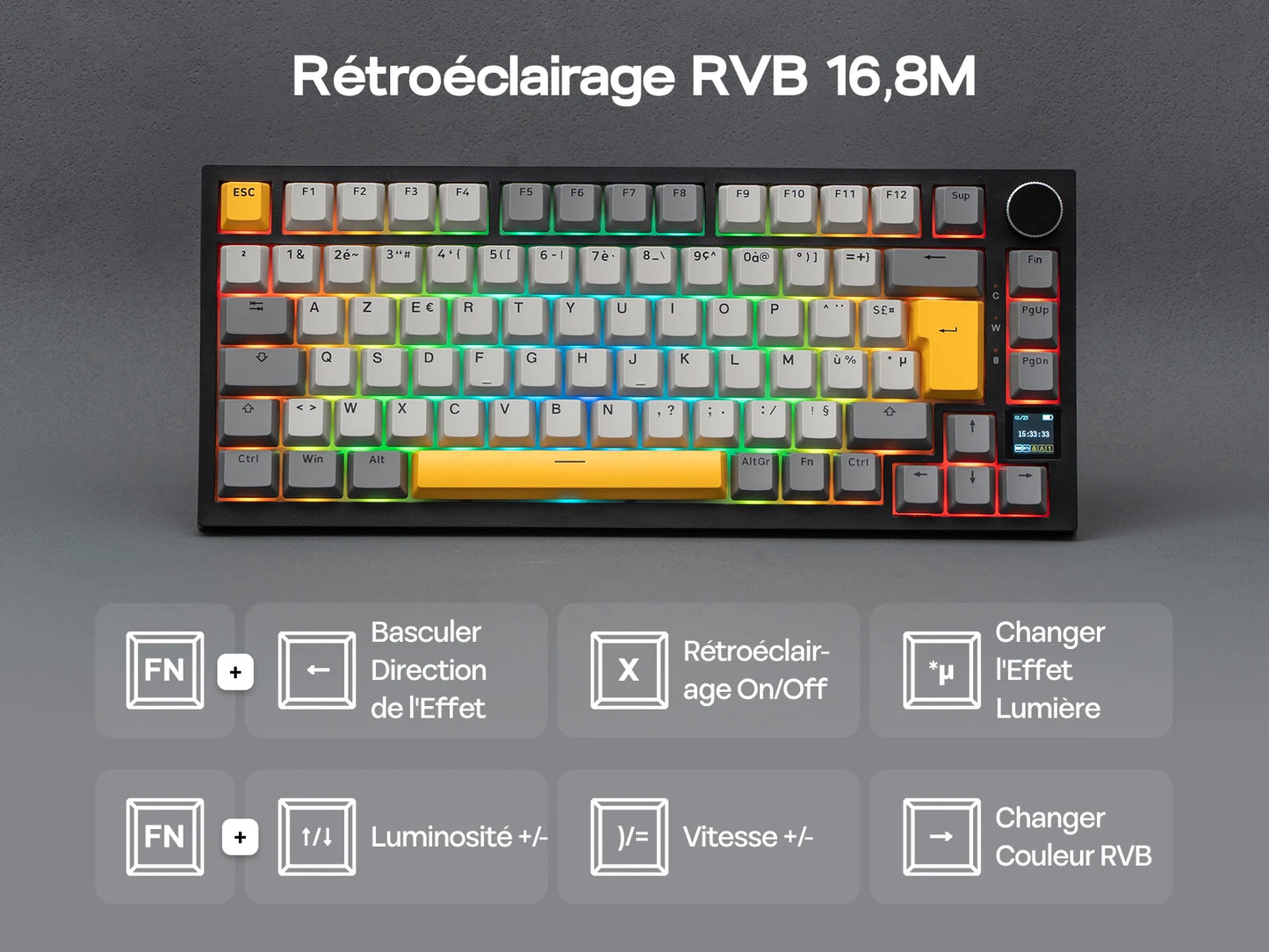 ISO-FR Layout EPOMAKER X AJAZZ AK820 PRO 75% AZERTY French Hot-Swap Wired/BT/2.4GHz Wireless Mechanical Keyboard for Win/Mac/PC