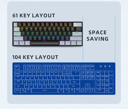 APAYADO K61 60% Mini bedraad mechanisch gamingtoetsenbord Phantom RGB, 61 toetsen, red/blue switch, ergonomisch, draagbaar voor pc/laptop