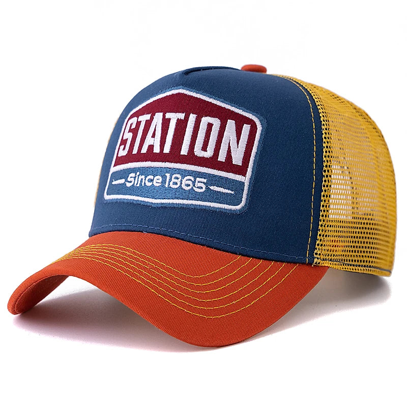 Hot Sale Unisex Baseball Cap Classic STATION Letter Pattern Mesh Cap Men And Women Breathable Streetwear Summer Trucker Hat