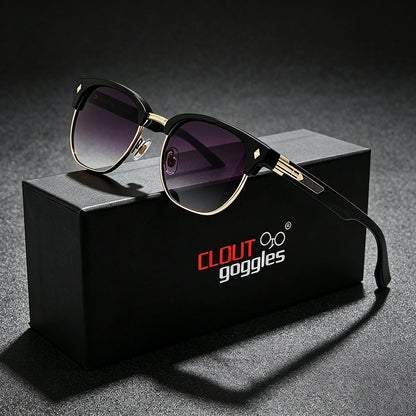 CLOUT GOGGLES Business Sunglasses Male Female Metal Polygon Rivet Half Frame Outdoor Driving Ultraviolet Protection Sun Glasses