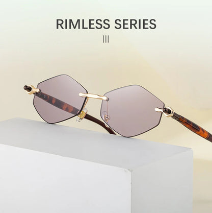 Rimless Polygon Sunglasses Women 2026 Luxury Brand Fashion Retro Sun Glasses Punk Hexagon Eyewear For Lady UV400 Outdoor Shades