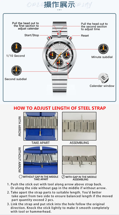 MINI FOCUS Women’s Luxury Quartz Watch – Stainless Steel Strap, Multifunction Dial & Luminous Design