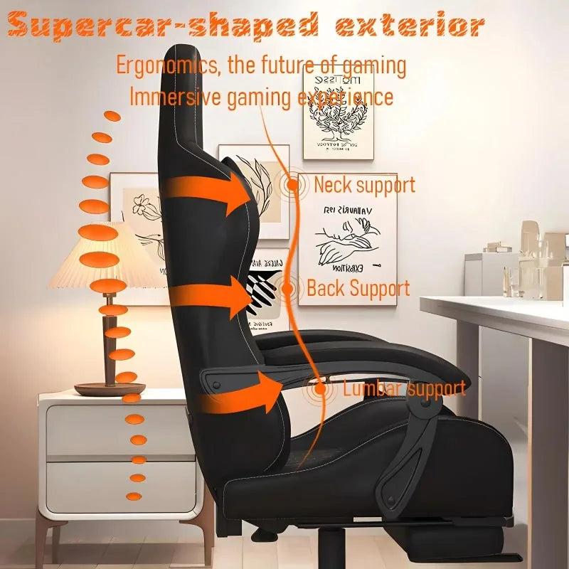 Hestora PU-Leder-Gaming-Stuhl für große und kräftige Personen, ergonomischer Computerstuhl mit hoher Rückenlehne, Fußstütze, Massagefunktion und Lordosenstütze für Erwachsene