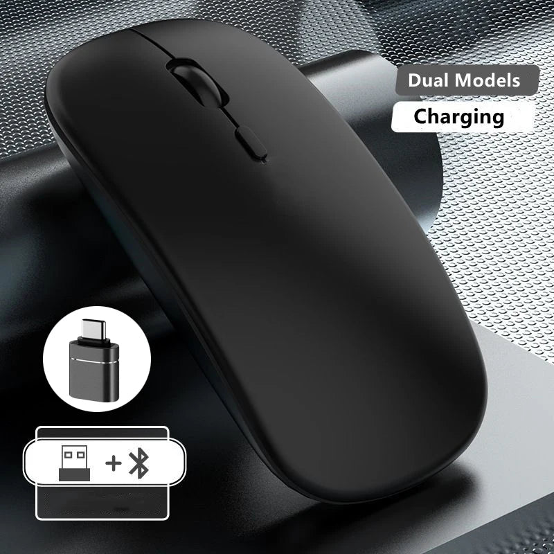 Trådløs genopladelig mus med dobbelt tilstand, Bluetooth-kompatibel 2.4G USB-computermus til laptop, iPad, tablet og notebook – gamingmus