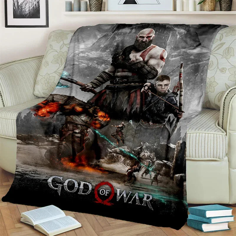 3D God of War Games Gamer Kratos HD Blanket,Soft Throw Blanket for Home Bedroom Bed Sofa Picnic Travel Office Cover Blanket Kids