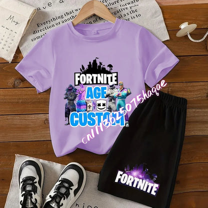 FortnitesT-shirt Shorts for Boys Girl Tee Pants Set Summer 2pcs Children Clothing Tops T-shirts Fortress Night Print Tees Gift