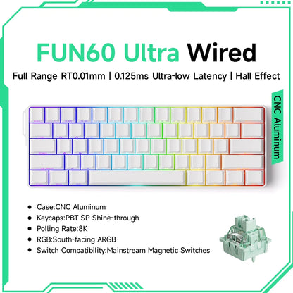 Akko MonsGeek FUN60 mechanische Tastatur mit Magnetschaltern, 60% Gaming-Tastatur, Rapid Trigger 0.01mm, 8K ARGB, HE/TMR Custom-Tastatur