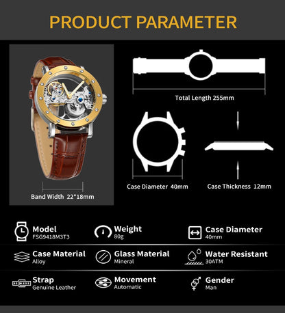 2026 Top Brand Luxury Steel Skeleton Tourbillon Automatic Watch Men Leather Mechanical Waterproof Luminous Elegant Wrist Clock
